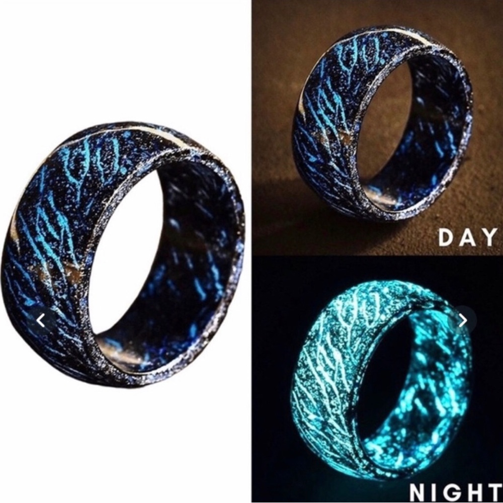 Glow Blue Resin Ring - Tree Vein Design - Picture 1 of 1